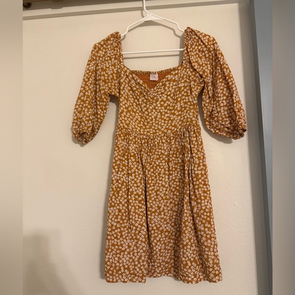 Pink Lily Sweetheart Neck Ruched Back Puff Sleeve Burnt Orange Floral Dresss - Picture 2 of 9